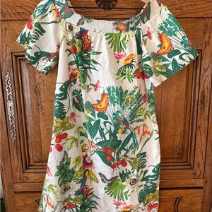 J. Crew White Tropical Floral Smocked Short sleeve dress size 8